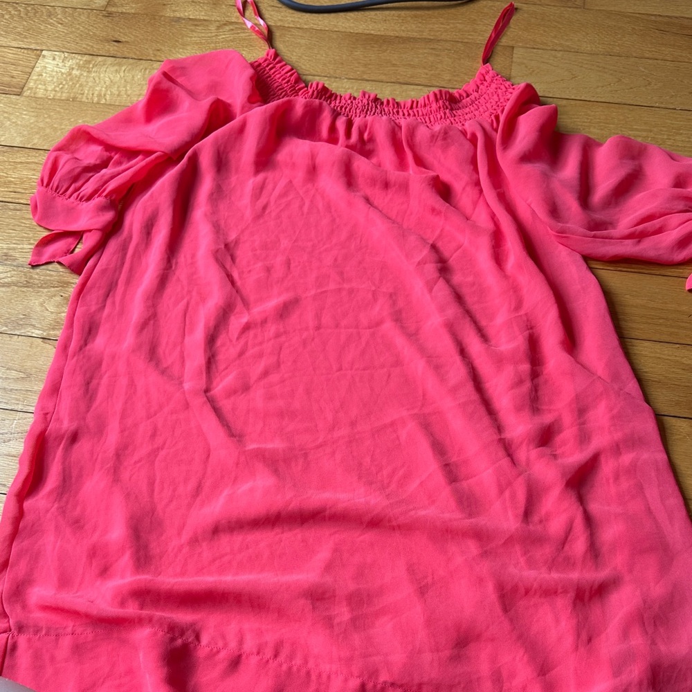 New York & Company Hot Pink Off-Shoulder Midi Dress
